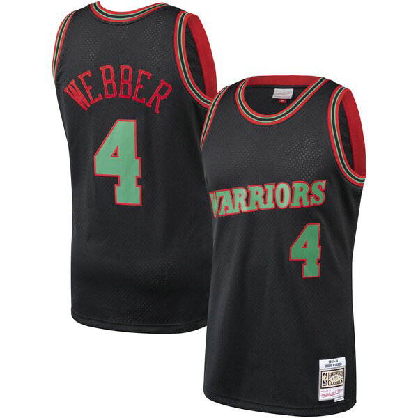 Camiseta Chris Webber 4 Golden State Warriors Classics Christmas Swingan Collection Negro Hombre